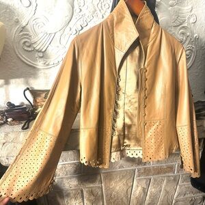 Vintage RARE rudolf valentina Tan Leather flare sleeve Jacket